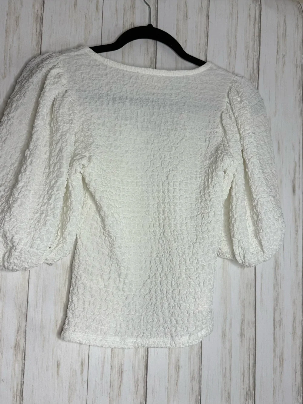 Anthropologie Maeve White Textured Puff-Sleeve Top XS